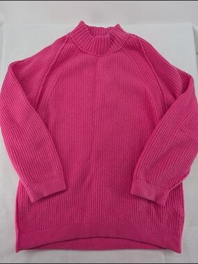 Free People Bright Pink Ribbed Mock Neck Sweater